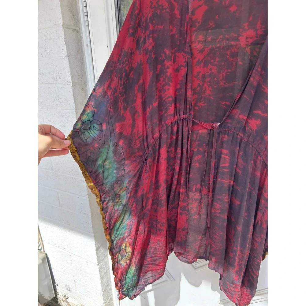 Love Nomadic Multicolor Silk Kimono Wrap Sheer OS Layer‎ Festival Fair Grudge